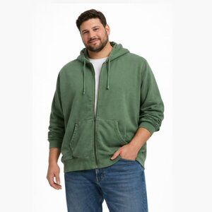 Men’s Elwood Zip-Up Hoodie XXL Green Organic Cotton Distressed Sweatshirt